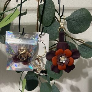 NWOT 3 pc lot Floral Keychain with Gold Accents, Dog charm & a Cherry bag charms